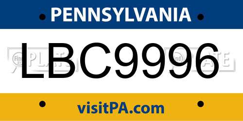 LBC9996 Pennsylvania License Plate