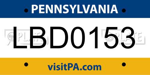 LBD0153 Pennsylvania License Plate