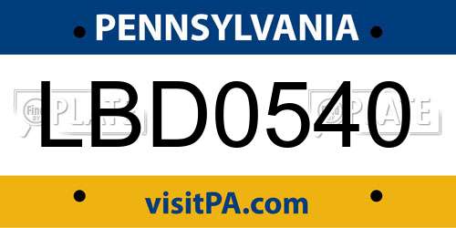 LBD0540 Pennsylvania License Plate