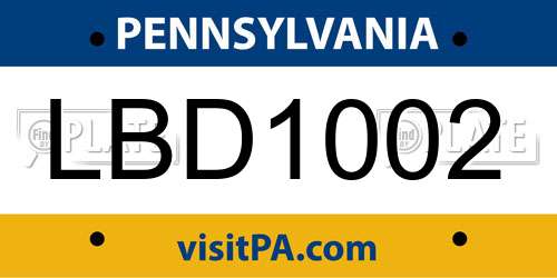 LBD1002 Pennsylvania License Plate