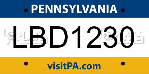 LBD1230 Pennsylvania License Plate