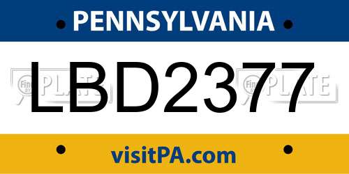 LBD2377 Pennsylvania License Plate