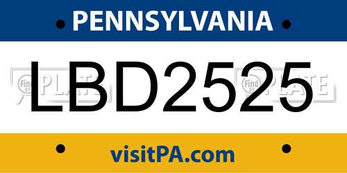 LBD2525 Pennsylvania License Plate