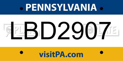 LBD2907 Pennsylvania License Plate