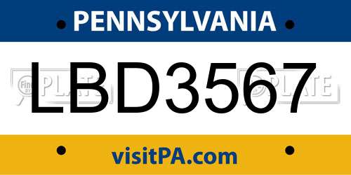 LBD3567 Pennsylvania License Plate