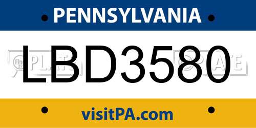 LBD3580 Pennsylvania License Plate