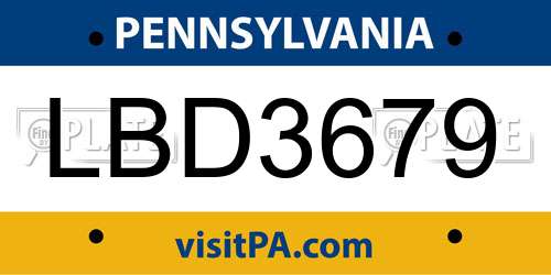LBD3679 Pennsylvania License Plate