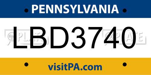 LBD3740 Pennsylvania License Plate