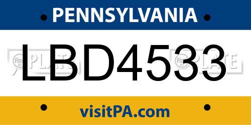 LBD4533 Pennsylvania License Plate