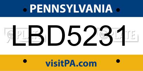 LBD5231 Pennsylvania License Plate