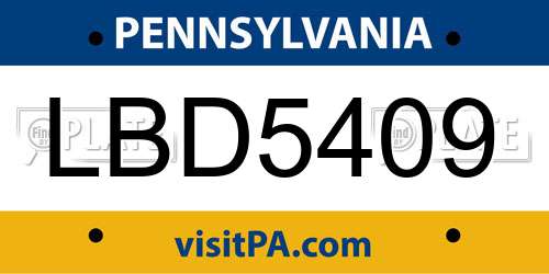 LBD5409 Pennsylvania License Plate