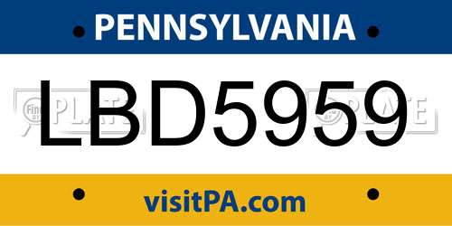 LBD5959 Pennsylvania License Plate