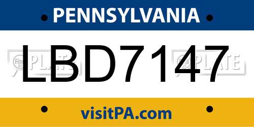 LBD7147 Pennsylvania License Plate