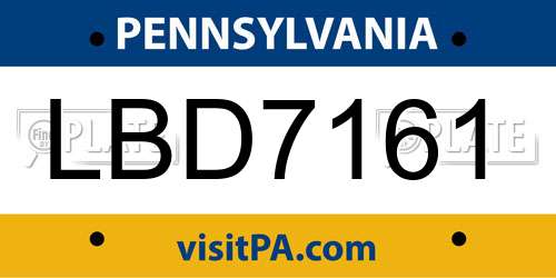 LBD7161 Pennsylvania License Plate