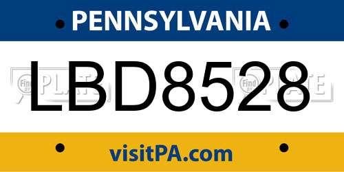 LBD8528 Pennsylvania License Plate