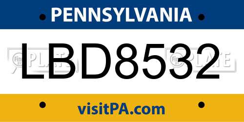 LBD8532 Pennsylvania License Plate