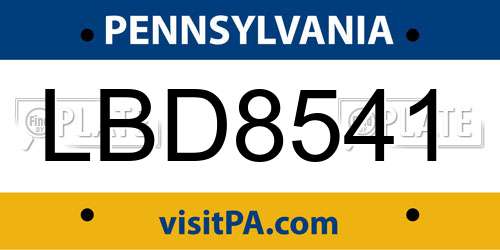 LBD8541 Pennsylvania License Plate