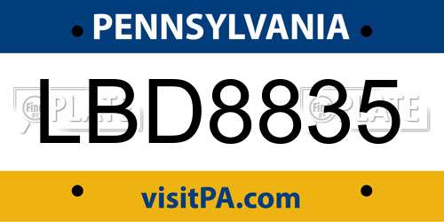 LBD8835 Pennsylvania License Plate