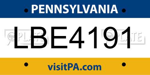 LBE4191 Pennsylvania License Plate
