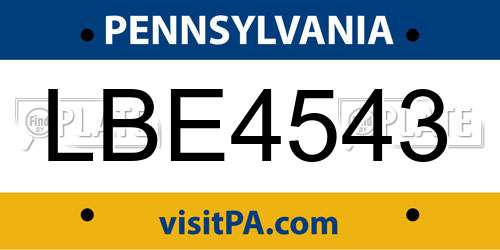 LBE4543 Pennsylvania License Plate