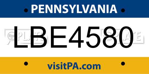 LBE4580 Pennsylvania License Plate