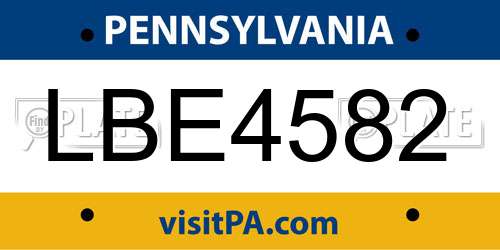LBE4582 Pennsylvania License Plate
