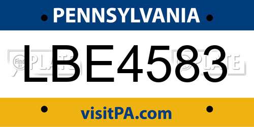 LBE4583 Pennsylvania License Plate