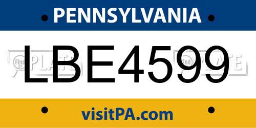 LBE4599 Pennsylvania License Plate