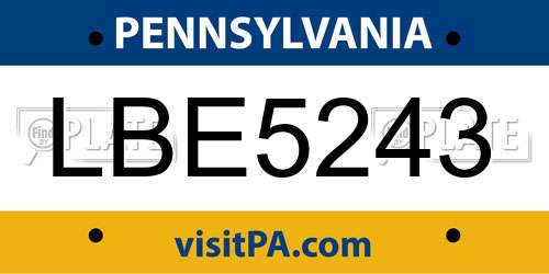 LBE5243 Pennsylvania License Plate