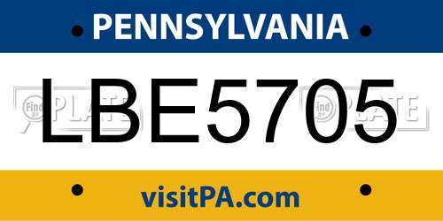 LBE5705 Pennsylvania License Plate