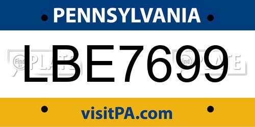 LBE7699 Pennsylvania License Plate