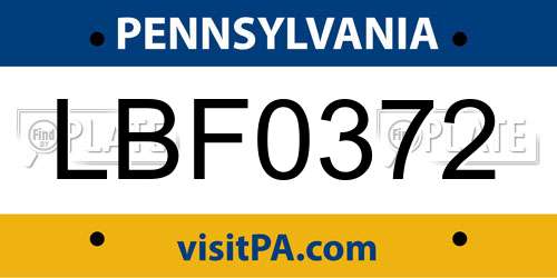 LBF0372 Pennsylvania License Plate