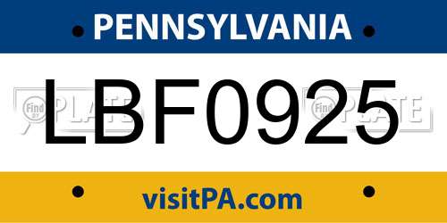 LBF0925 Pennsylvania License Plate