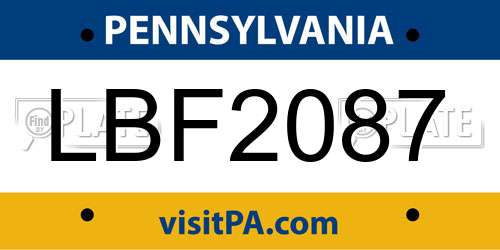 LBF2087 Pennsylvania License Plate