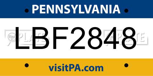 LBF2848 Pennsylvania License Plate