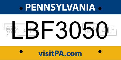 LBF3050 Pennsylvania License Plate