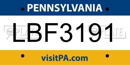 LBF3191 Pennsylvania License Plate