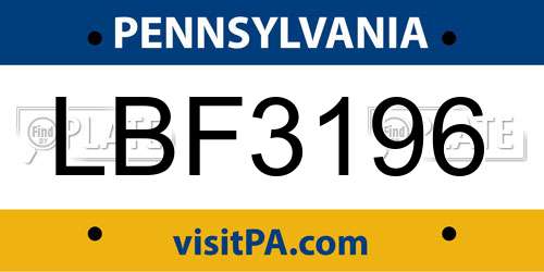 LBF3196 Pennsylvania License Plate