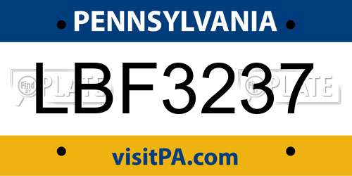 LBF3237 Pennsylvania License Plate