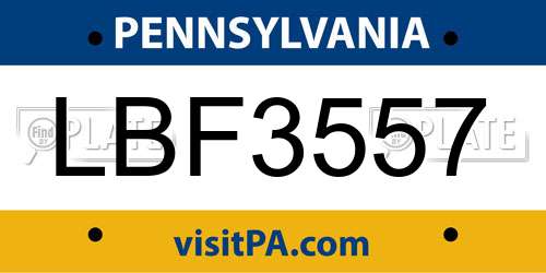 LBF3557 Pennsylvania License Plate