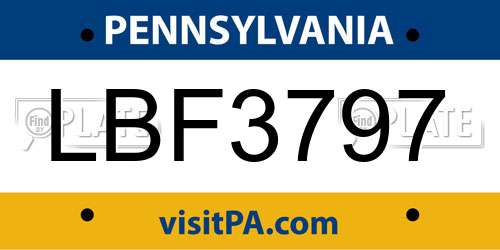 LBF3797 Pennsylvania License Plate