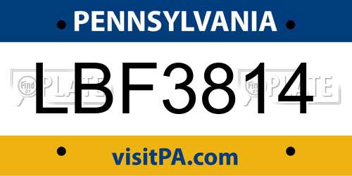 LBF3814 Pennsylvania License Plate