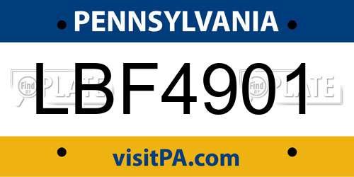 LBF4901 Pennsylvania License Plate