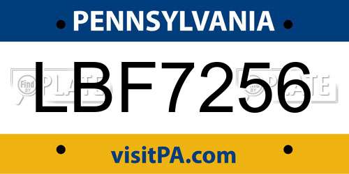 LBF7256 Pennsylvania License Plate