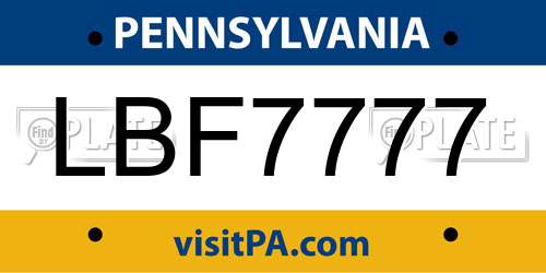 LBF7777 Pennsylvania License Plate