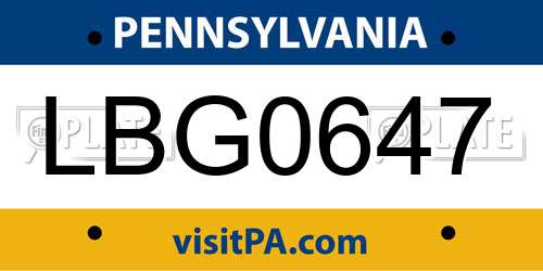 LBG0647 Pennsylvania License Plate