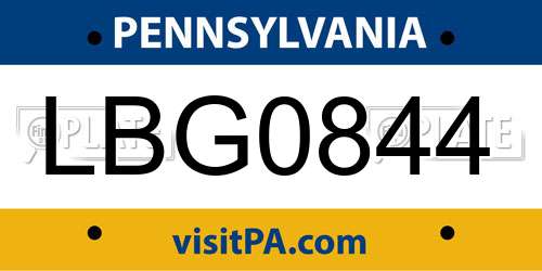 LBG0844 Pennsylvania License Plate