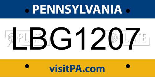 LBG1207 Pennsylvania License Plate