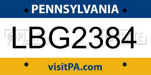 LBG2384 Pennsylvania License Plate