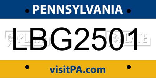 LBG2501 Pennsylvania License Plate